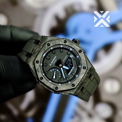 2026新款ga2100改装配件农家橡树成品表碳纤维壳黑武士盘蓝宝石面