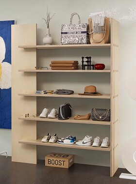 原木风海洋板靠墙多层鞋包置物架服装店展示陈列架家用储物收纳架