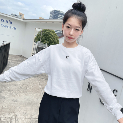 减龄宽松长袖纯棉短款卫衣女