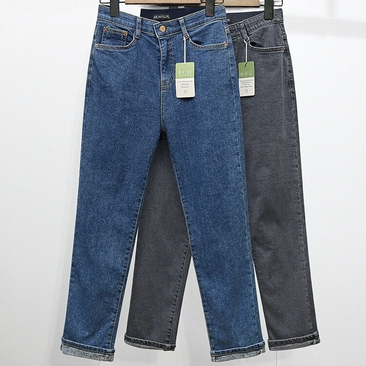 韩国加绒冬季弹力锥形牛仔裤长裤