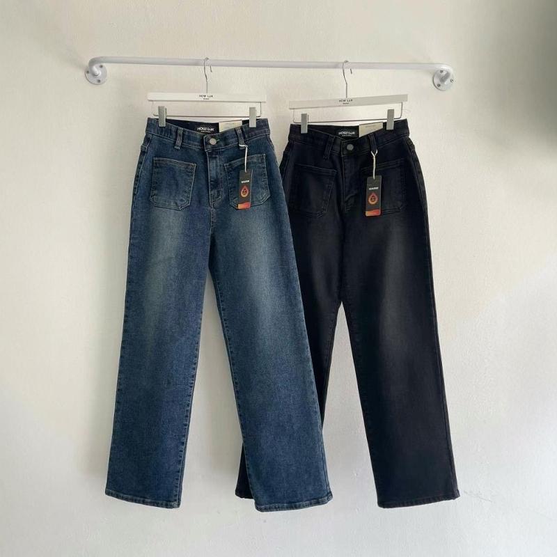 韩国代购冬季加绒弹力阔腿牛仔裤