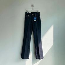 韩国howluk高腰松紧腰深蓝色弹力加绒微喇叭牛仔裤女2024冬季新款
