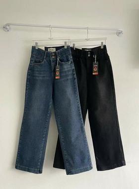 韩国东大门howluk高腰松紧腰加绒阔腿直筒牛仔长裤女2024冬季新款