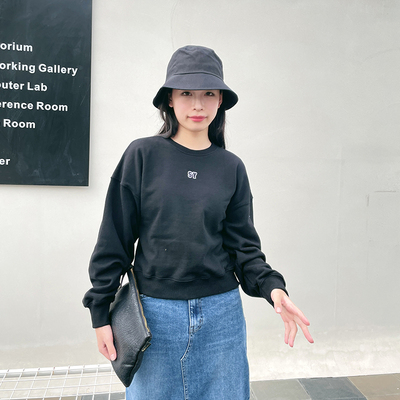 减龄宽松长袖纯棉短款卫衣女