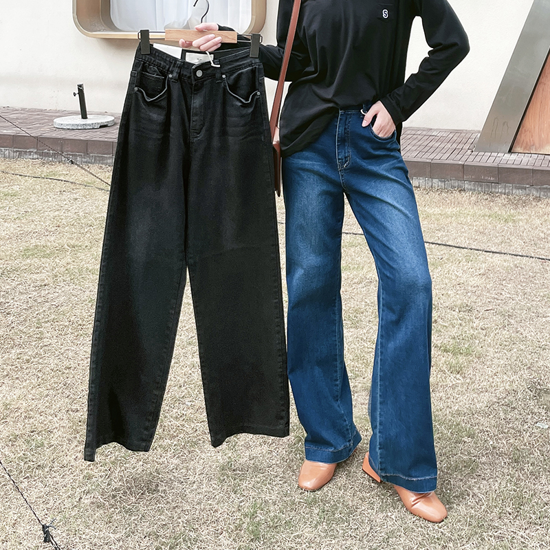 软弹高腰阔腿牛仔长裤2022秋季新
