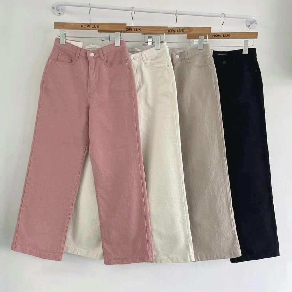 高腰加绒保暖弹力棉阔腿直筒长裤