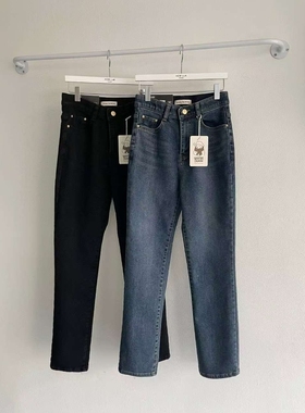 韩国东大门howluk松紧腰加绒显瘦直筒牛仔裤女2025冬季新款长裤