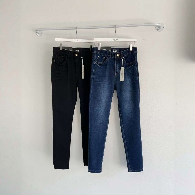 韩国代购高弹力松紧腰高腰牛仔裤