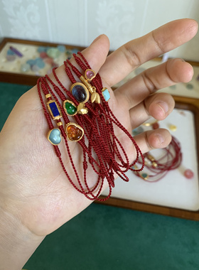 925银镶《翡翠》手工编绳简约百搭叠戴极细红绳手链可调节手围