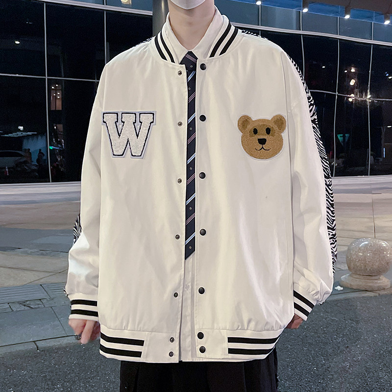 @港风秋拼接夹克宽松棒球服外套-100%聚酯纤维-J,男装夹克,星座507-2（原305A）