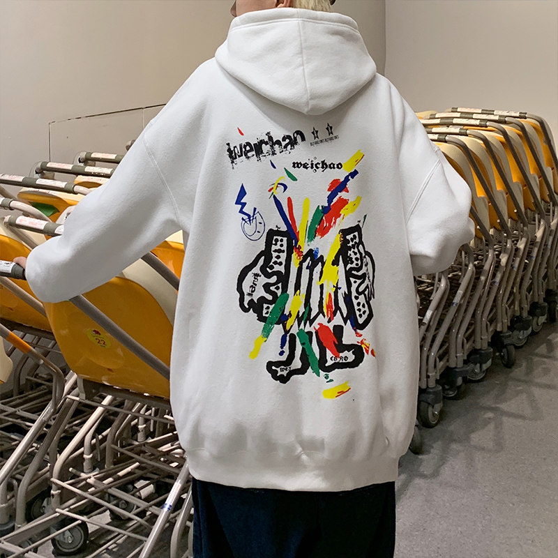 加绒加厚新款男女休闲连帽卫衣港风宽松套头外套袋鼠兜W413P40,男装卫衣,星座507-2（原305A）