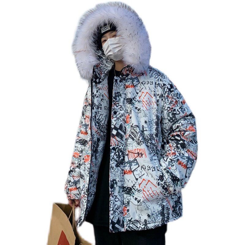 冬男生宽松印花潮牌加厚连帽棉衣外套棉袄305A-M2023,男装棉衣,星座507-2（原305A）