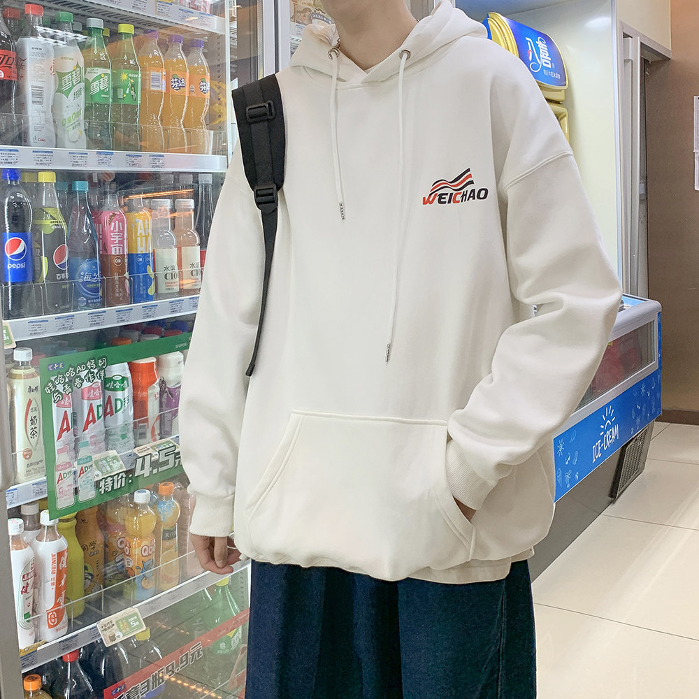 加绒加厚新款男女休闲连帽卫衣港风宽松套头外套袋鼠兜W413P40图片