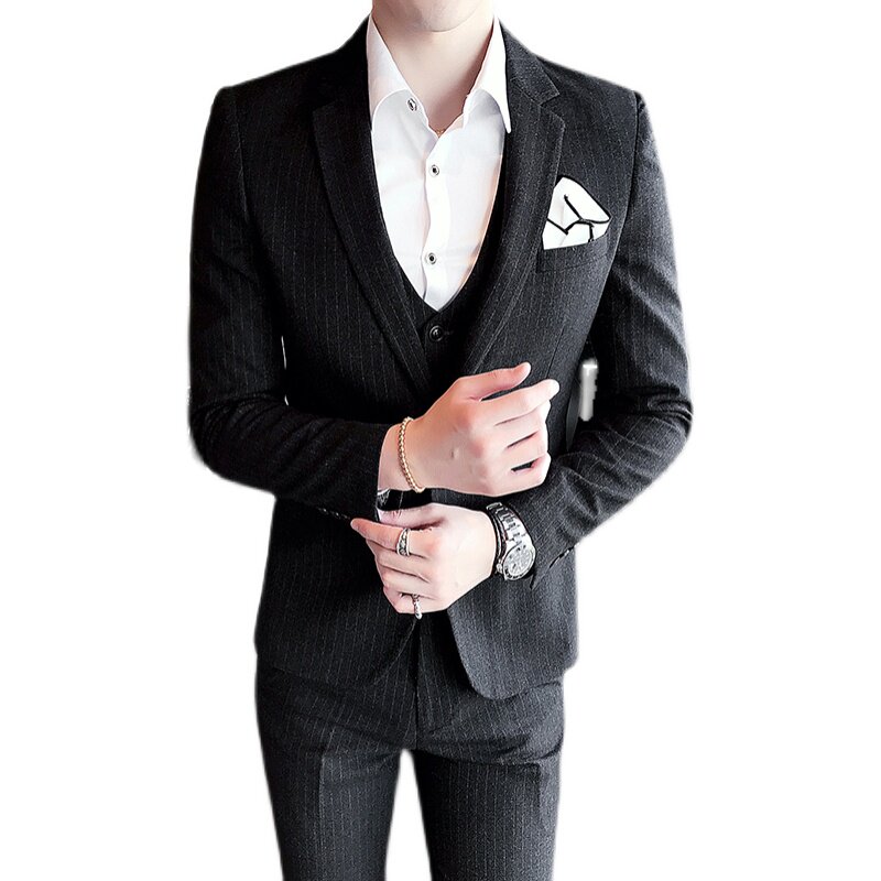 秋装新款小西装高品质西服套装结婚礼服三件套深灰色XF15/,男装西服套装,星座507-2（原305A）