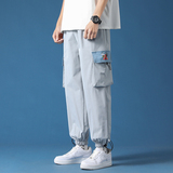 港风夏季冰丝裤宽松休闲九分裤男运动裤工装裤350A/，男装休闲裤，星座507-2（原305A）