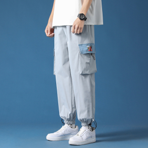 港风夏季冰丝裤宽松休闲九分裤男运动裤工装裤350A/,男装休闲裤,星座507-2（原305A）