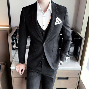 秋装新款小西装高品质西服套装结婚礼服三件套深灰色XF15/