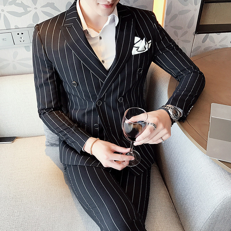 长期做不断货秋装新款三件套条纹双排扣西服套装XF21P265正装,男装西服套装,星座507-2（原305A）
