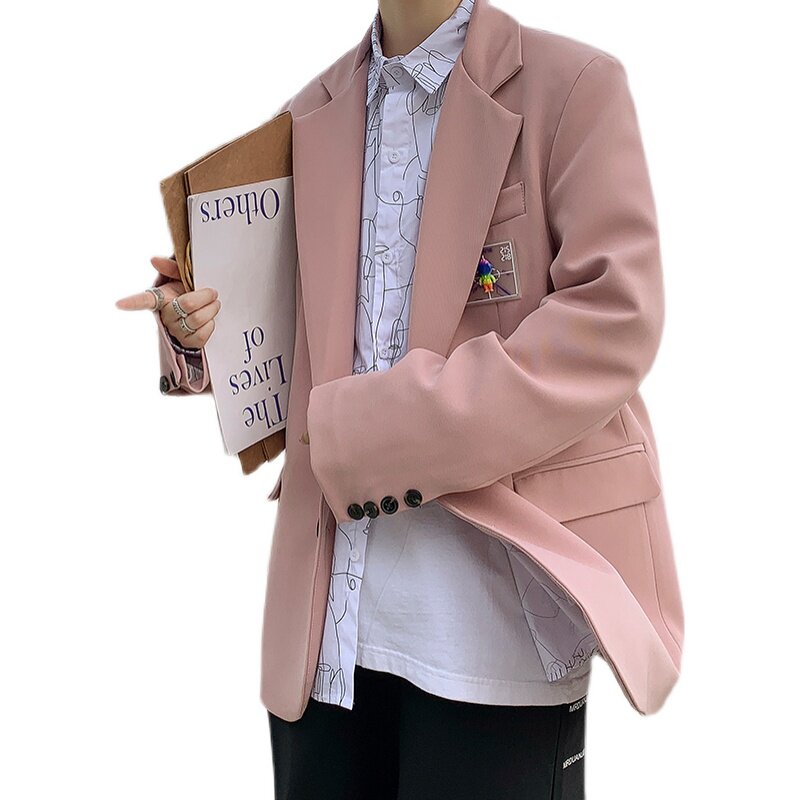 小西服中性风宽松贴标小西装休闲西服西装领纯色青年XF901/,男装西服,星座507-2（原305A）