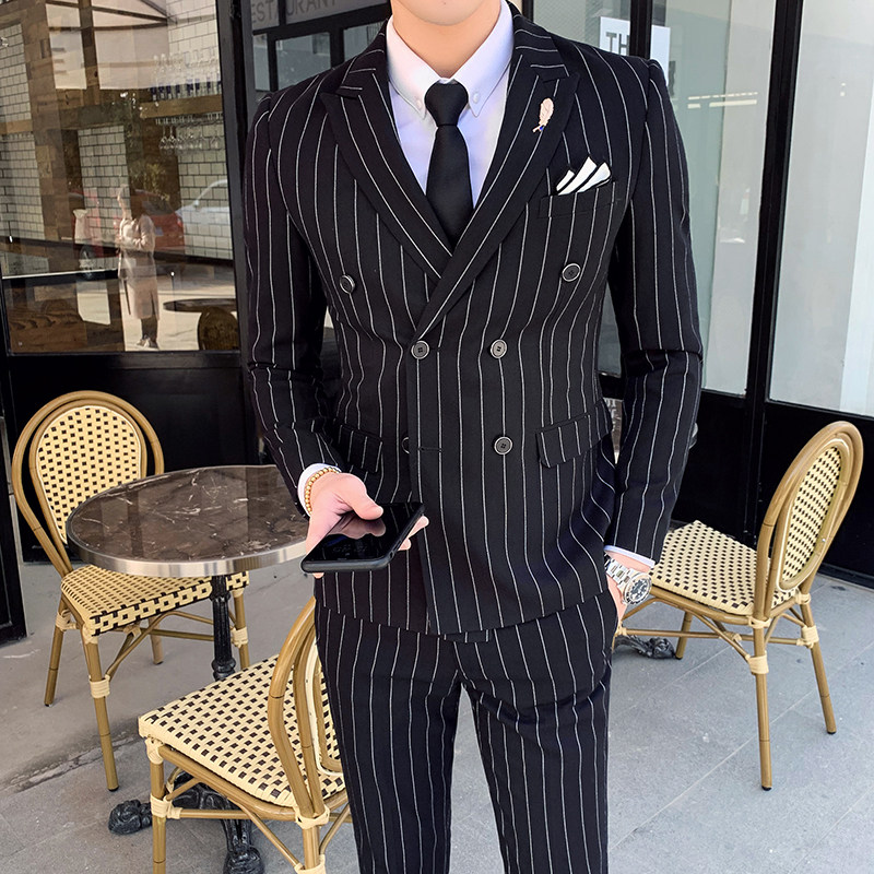2019商务修身条纹西服三件套男韩版青年发型师正装305A-XF21-P265,男装西服套装,星座507-2（原305A）