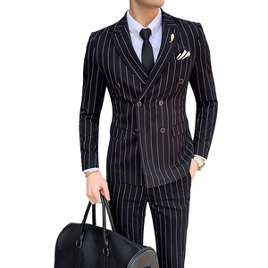 2019商务修身条纹西服三件套男韩版青年发型师正装305A-XF21-P265图片