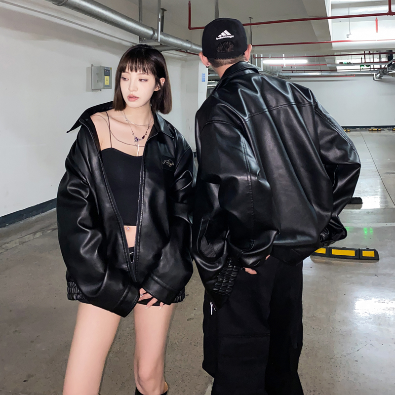 Autumn men's and women's couple's jackets, loose PU leather trend 507-2-PY6807-P80_voghion.com