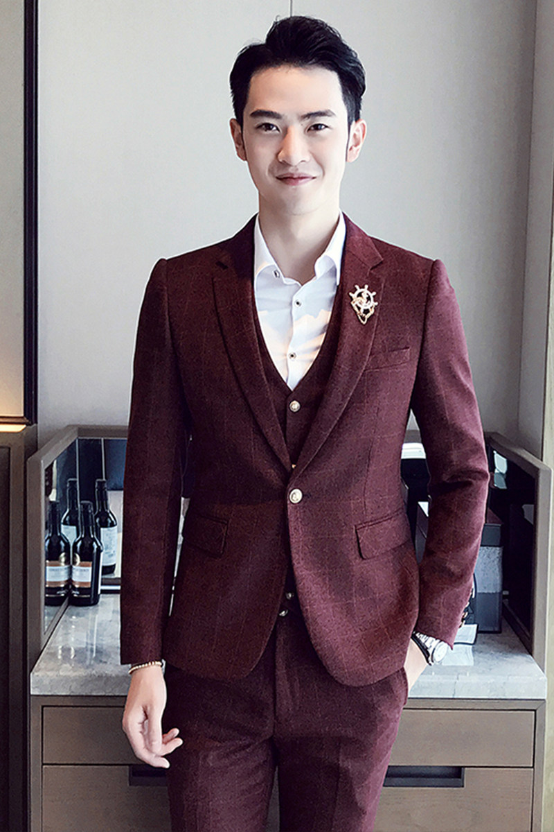新款男士韩版新郎西服套装修身商务西装三件套XY16婚礼纯色,男装西服套装,星座507-2（原305A）