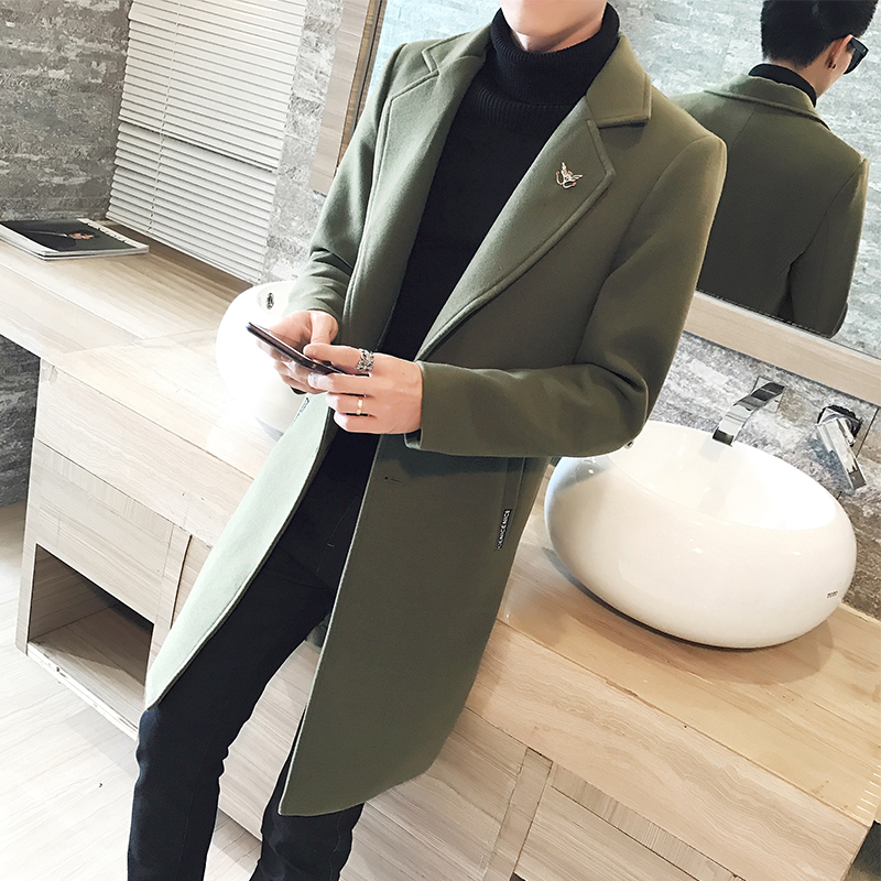 2021现货男士青年韩版修身潮流毛呢西装领毛呢大衣305A/F709P70，男装风衣，305A