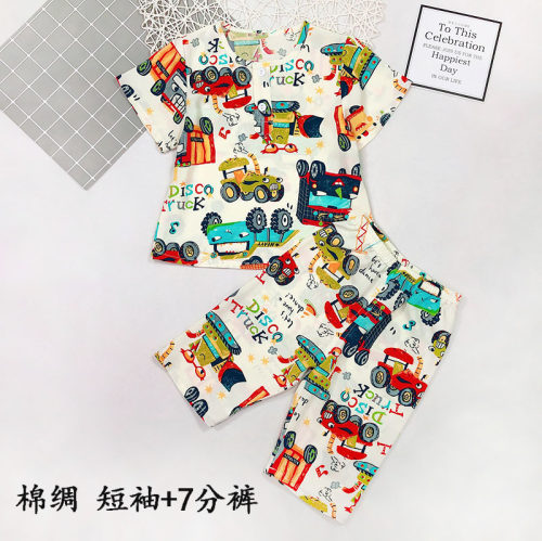 大小童短袖人造棉宝宝圆领七分裤