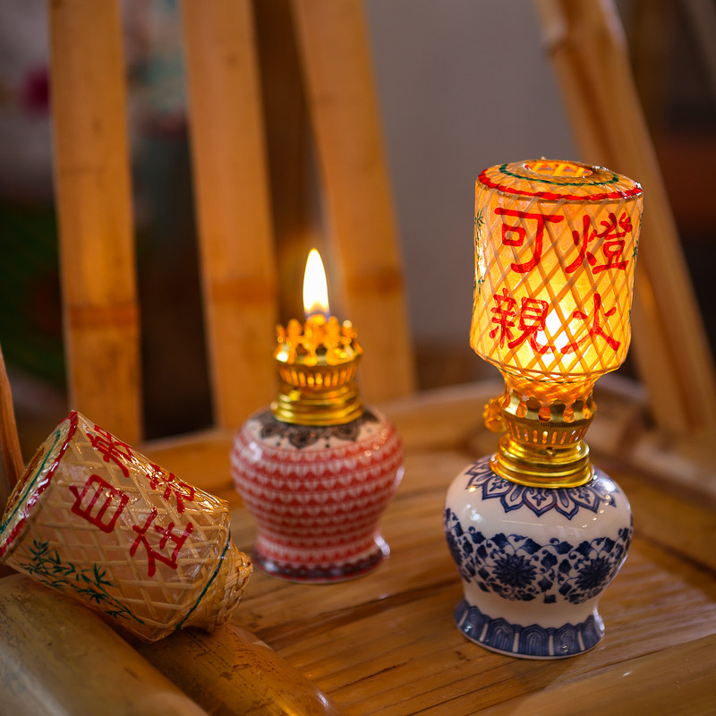 潮汕特色工艺品摆件传统竹编油纸灯笼中式复古创意供灯陶瓷酥油灯,家居饰品,酥油灯,淘宝优惠券,粉丝福利购,淘宝优惠卷