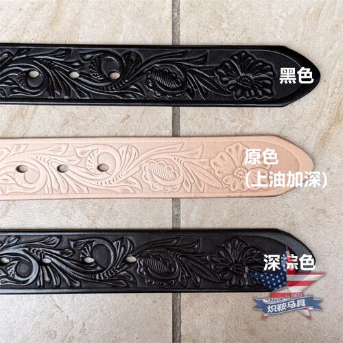 B美国西部牛仔皮带意大利植鞣革真牛皮压花 铜五金件三色可选