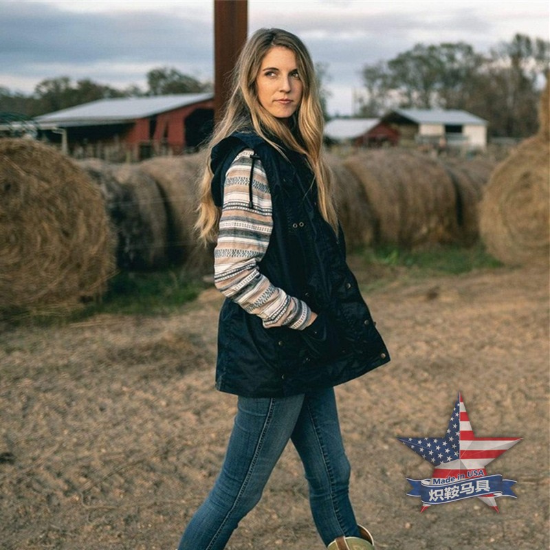 美国老牌OUTBACK防水油蜡布女式带帽马甲 户外露营马术马夹保暖