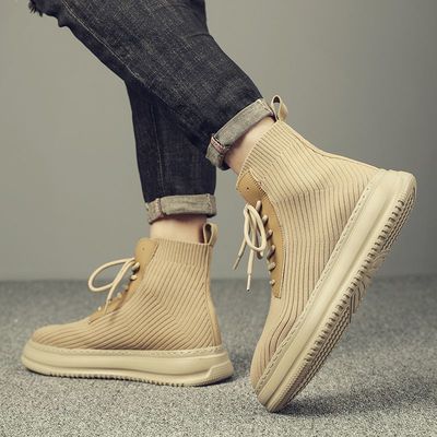 2025新款袜子鞋高帮鞋子男夏季透气飞织运动鞋百搭潮流厚底网面鞋