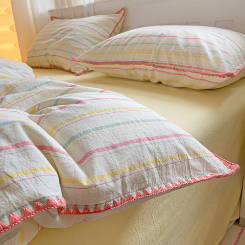 贝壳边全棉条纹四件套 2025新款纯棉床单被罩床上三件套四季通用