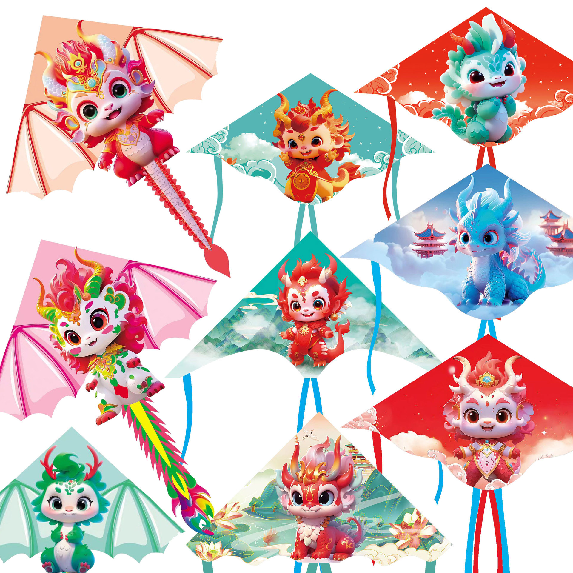 儿童风筝微风易飞龙形风筝潍坊2024新款三角卡通奶龙风筝户外运动