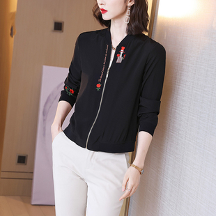 黑色棒球服韩版 2023春秋季 上衣女 长袖 百搭妈妈款 新款 短外套时尚