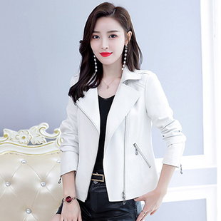 春秋海宁皮衣女短款机车皮夹克2023新款韩版修身显瘦西装领小外套
