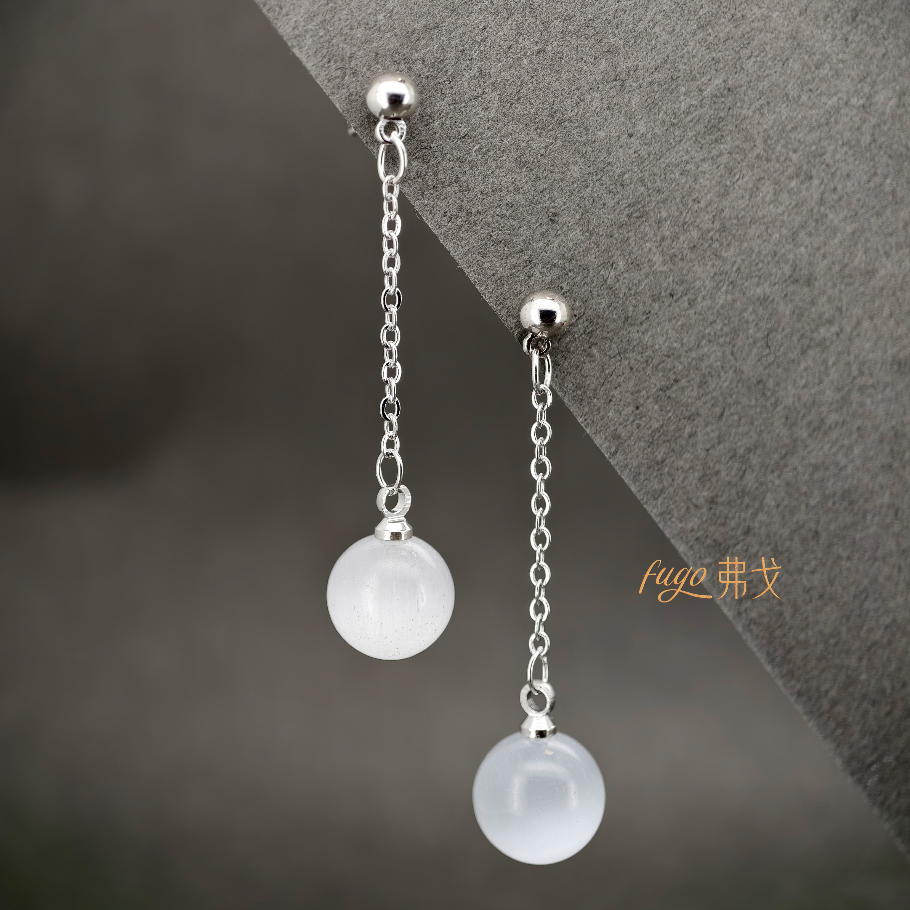 长款流苏 温柔 浪漫 镀银耳钉 猫猫石耳坠 极简  百搭女耳饰