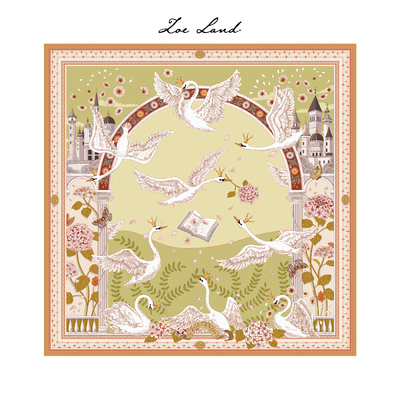 ZOELAND《野天鹅》真丝大方巾披肩礼盒复古围巾浅绿春夏防晒丝巾