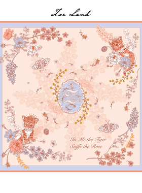 ZOELAND《蔷薇萌虎》春季女生肖真丝围巾大方巾披肩粉红色丝巾