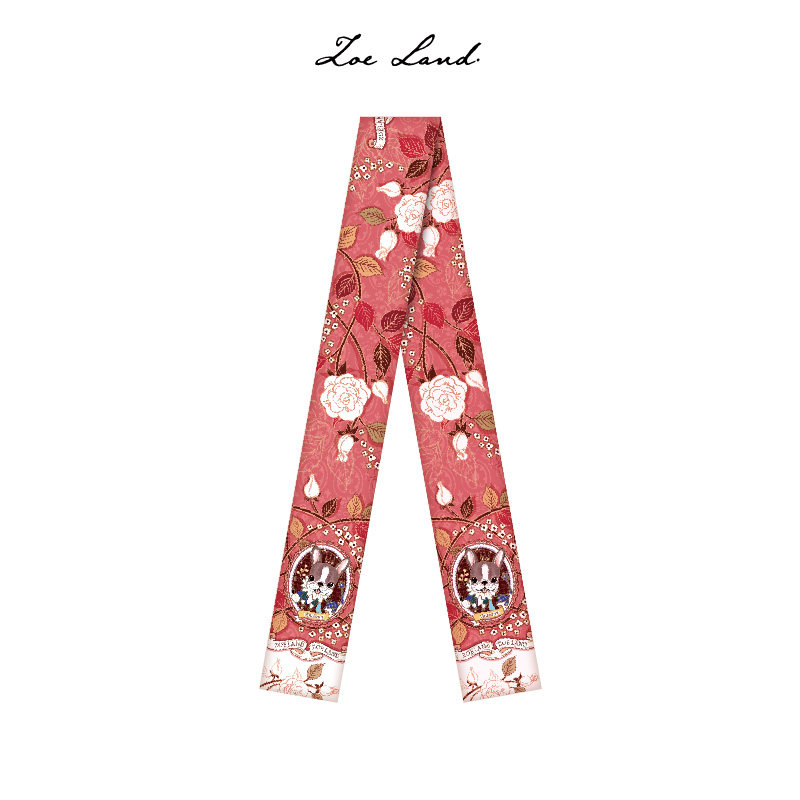 新品[zoe land]《安东尼白玫瑰》红色窄丝巾/发带/包柄带