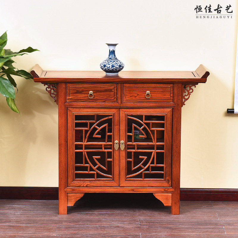中式红木古典全实木明清仿古南榆木家具储物柜寿字鞋柜供桌餐边柜