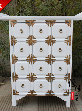 法欧美式南榆木家具复古田园全实木 白色药柜 储物柜装饰柜