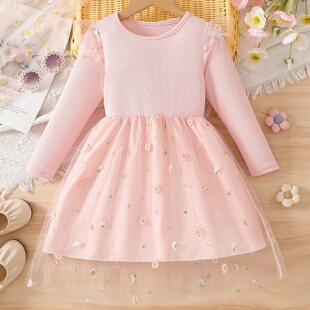 女童连衣裙2025春季装新款韩版儿童大童裙洋气网纱公主裙潮
