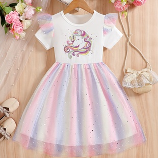 女童连衣裙2025新款 公主裙纱裙儿童裙子超仙洋气彩虹裙夏装