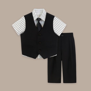 儿童西装 男童春夏休闲帅气马甲套花童周岁礼服男孩钢琴主持演出服