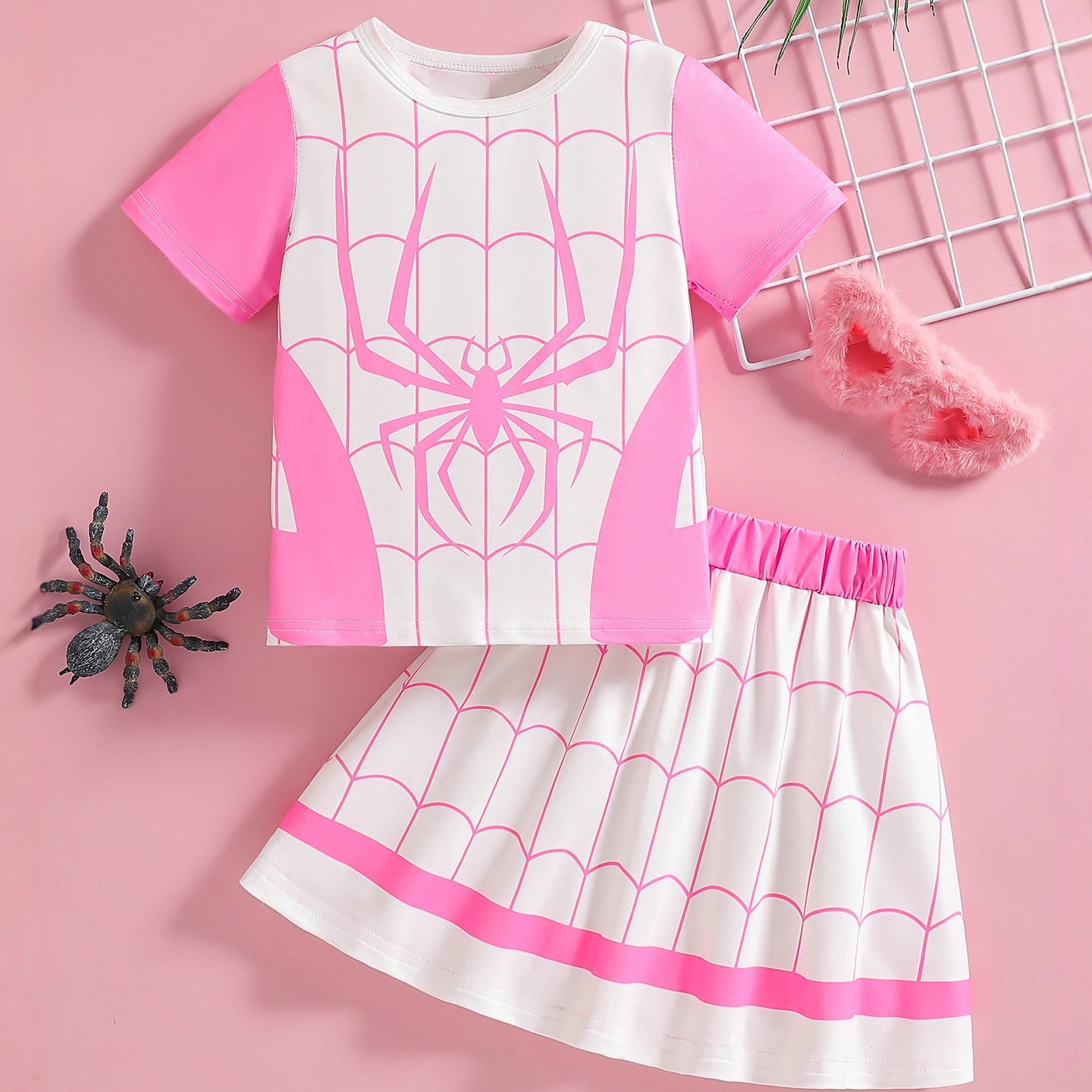 童装女童短袖t恤2025夏季甜美休闲套裙女款学院风格子半裙潮