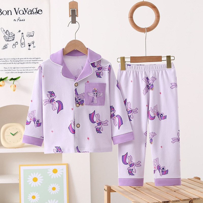 小宝玛丽男女童A类家居服套装儿童翻领开衫卡通睡衣两件套卡通图