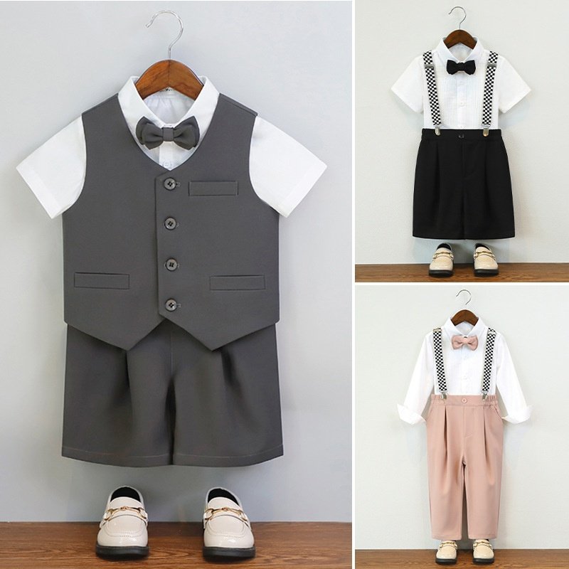 男童周岁礼服夏季花童英伦风六一小主持人衬衫背带短裤钢琴表演服