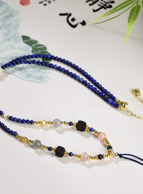 新中式天然青金石串珠项链女款轻奢小众设计感锁骨链送女友礼物A